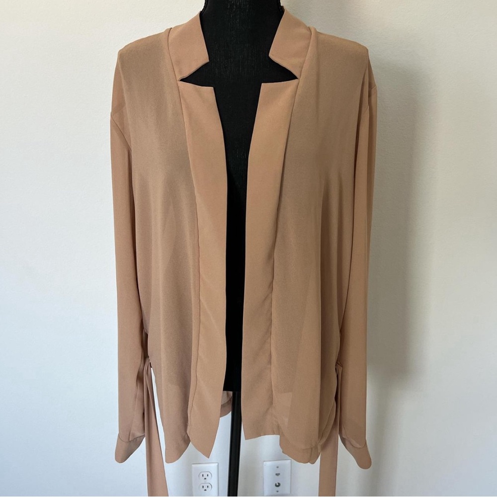ORTTU Tan Semi-SeeThrough Long Sleeve Wrap Shirt. ONLY WORN TWICE
